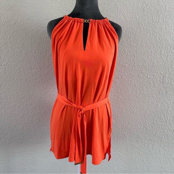 Michael Kors Tops - Michael Michael Kors Orange Belted Halter Tunic Gold Chain Neck Size M